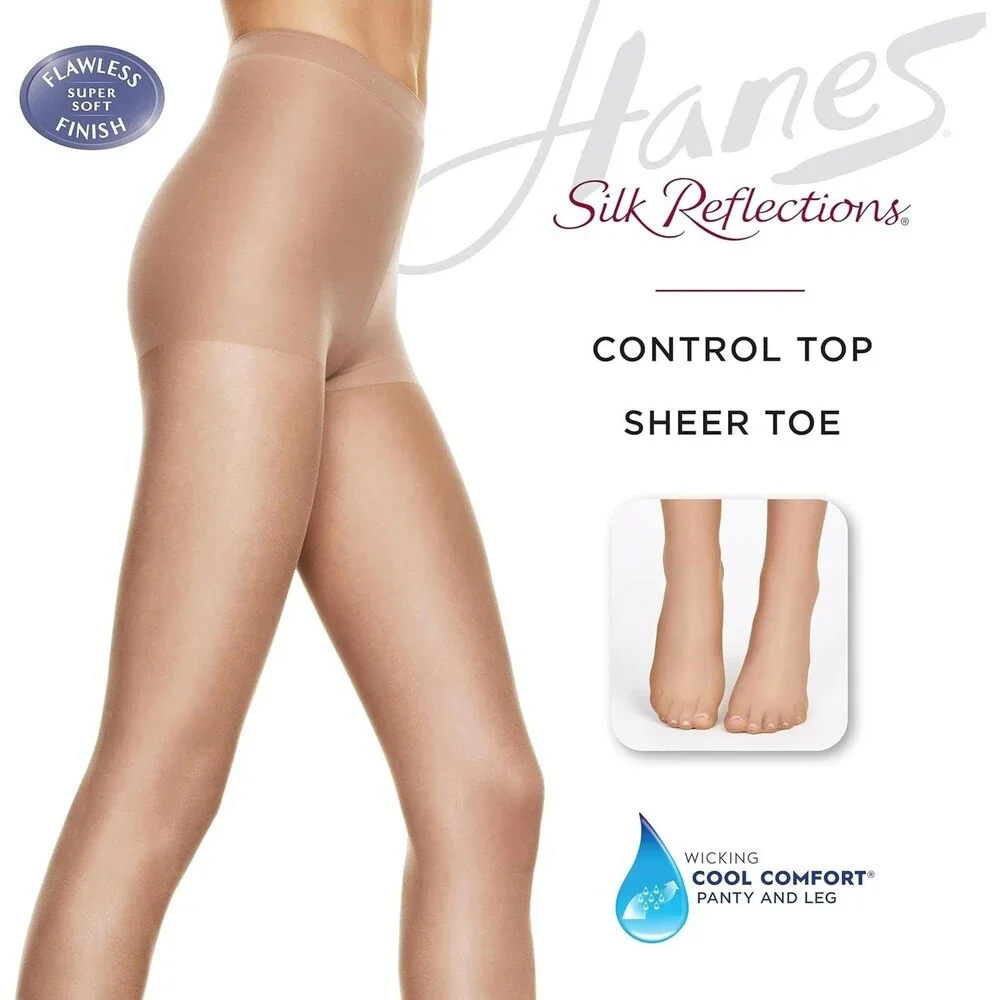 2-Pack Hanes Women's Control Top Sheer Toe Silky Pantyhose CD Barely There Silk